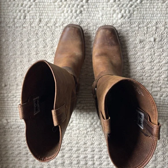 frye harness 12R tan brown distressed leather biker moto boots sz 11 - Picture 3 of 14